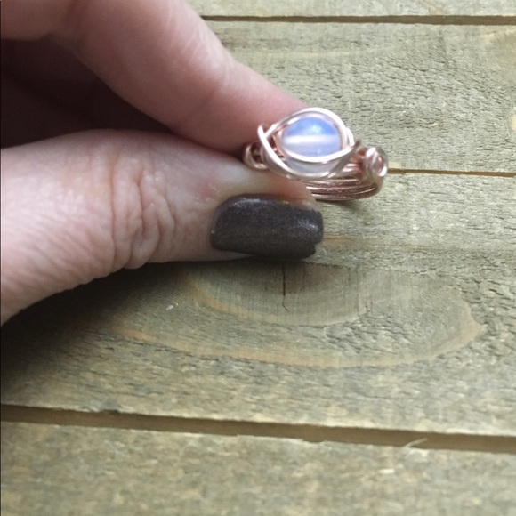 Rose Gold Wire Wrapped Opalite Ring - Picture 4 of 4